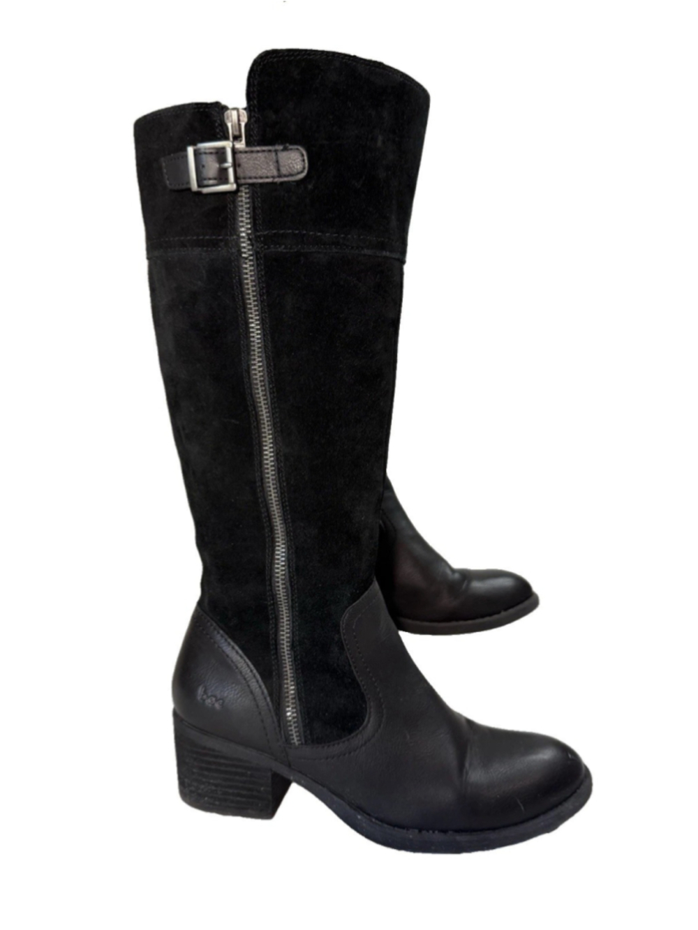 Born B.O.C Austell Suede Almond Toe Knee High Black Suede Boots Size 7.5 M